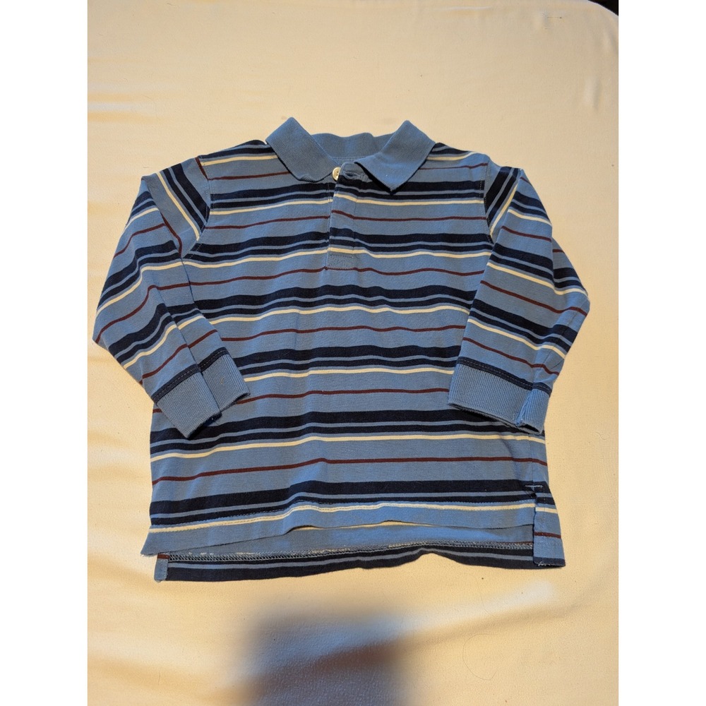 Crazy 8 Boys Long Sleeve Striped Polo Shirt Blue Cotton Rugby Top Size 3Y
